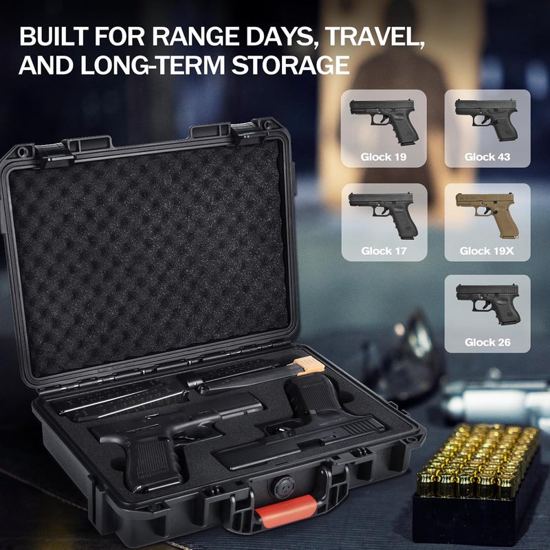 LOTOCASE حقيبة مسدس معتمدة من TSA لمسدس جلوك - حقيبة يد صلبة مع رغوة مقطوعة مسبقًا لجلوك G19/ G17/ G43/ G26/ G20/ G21/ G22/ G31/ G32/ G45 | مقاومة للماء والصدمات - Image 4